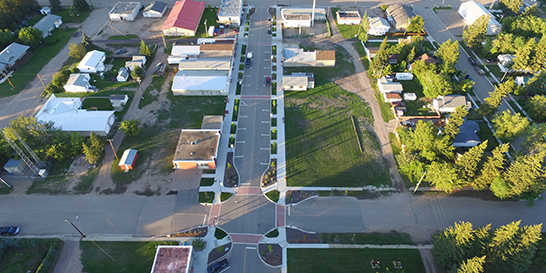 aerial view of rural intersection