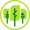 Icon of three ascending green trees, reflecting community tree planting initiative. 