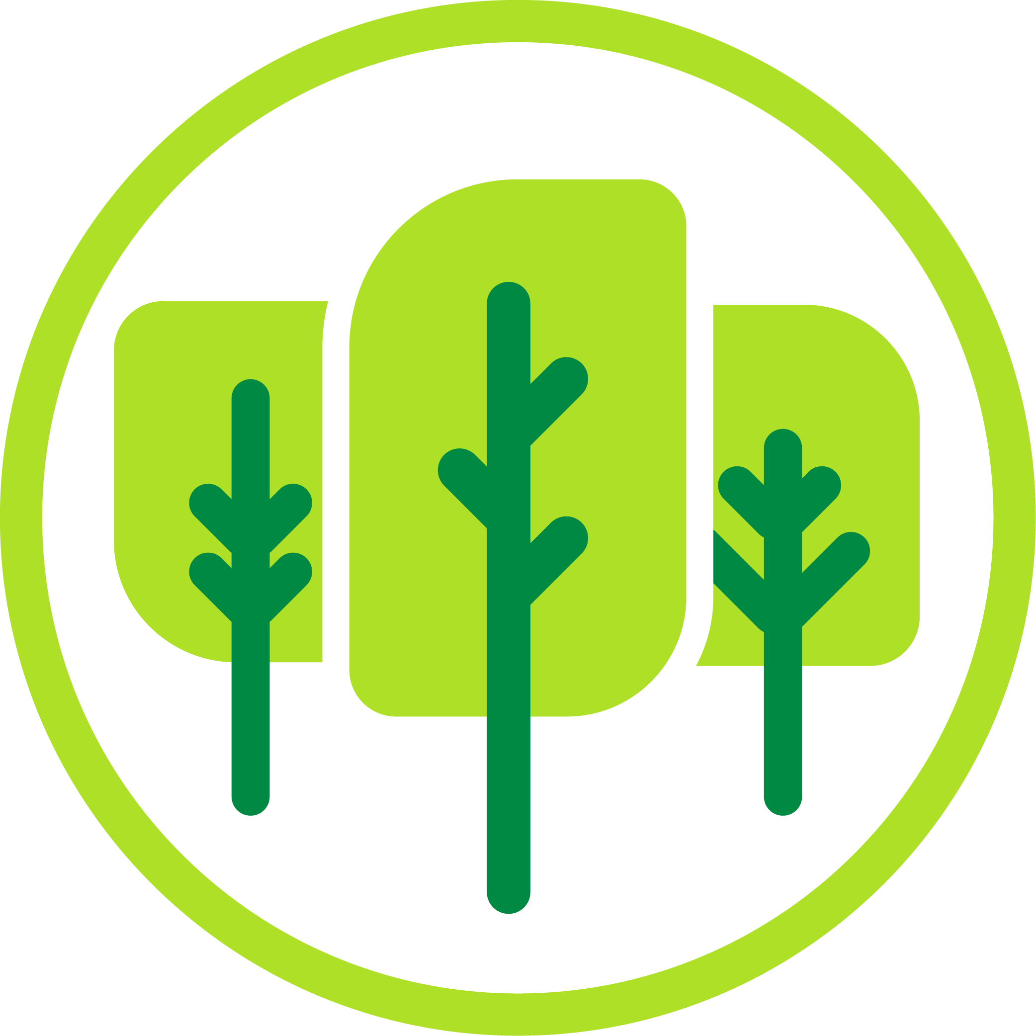 Icon of three ascending green trees, reflecting community tree planting initiative.