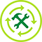 Icon of green hammers and arrows. 