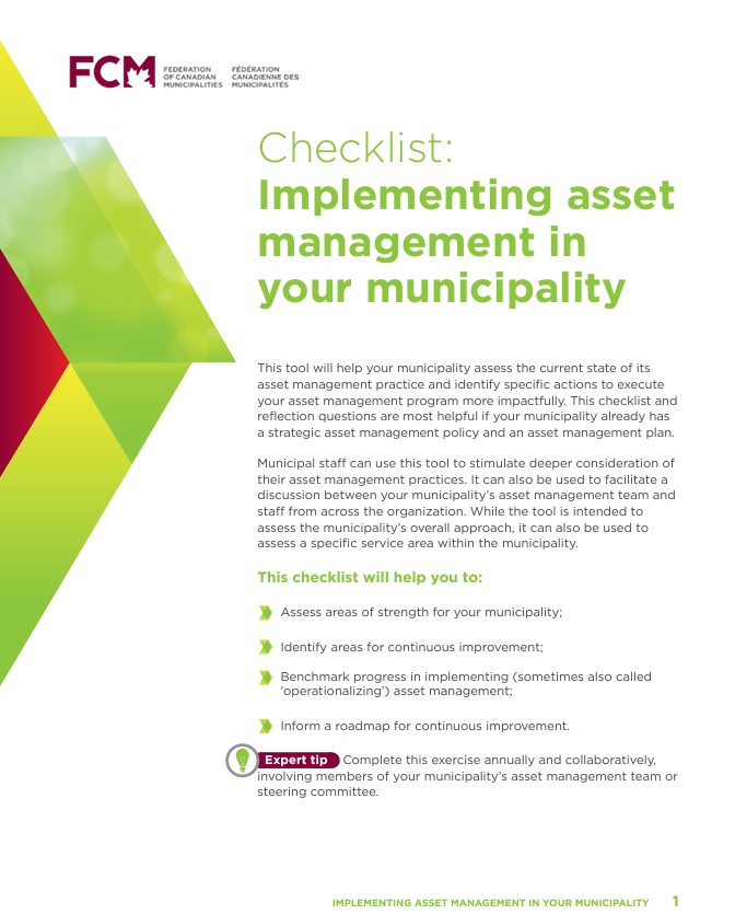 Cover of Checklist: Implementing asset management in your municipality. 