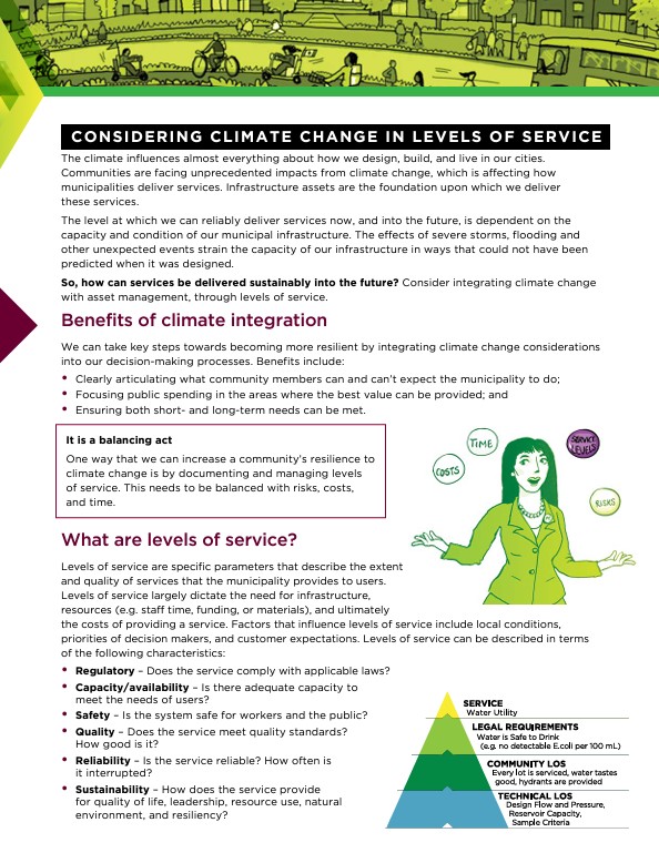 Cover of considering climate change in levels of service factsheet