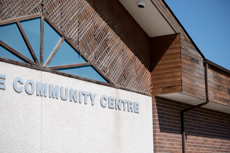 Close up of community centre sign and building