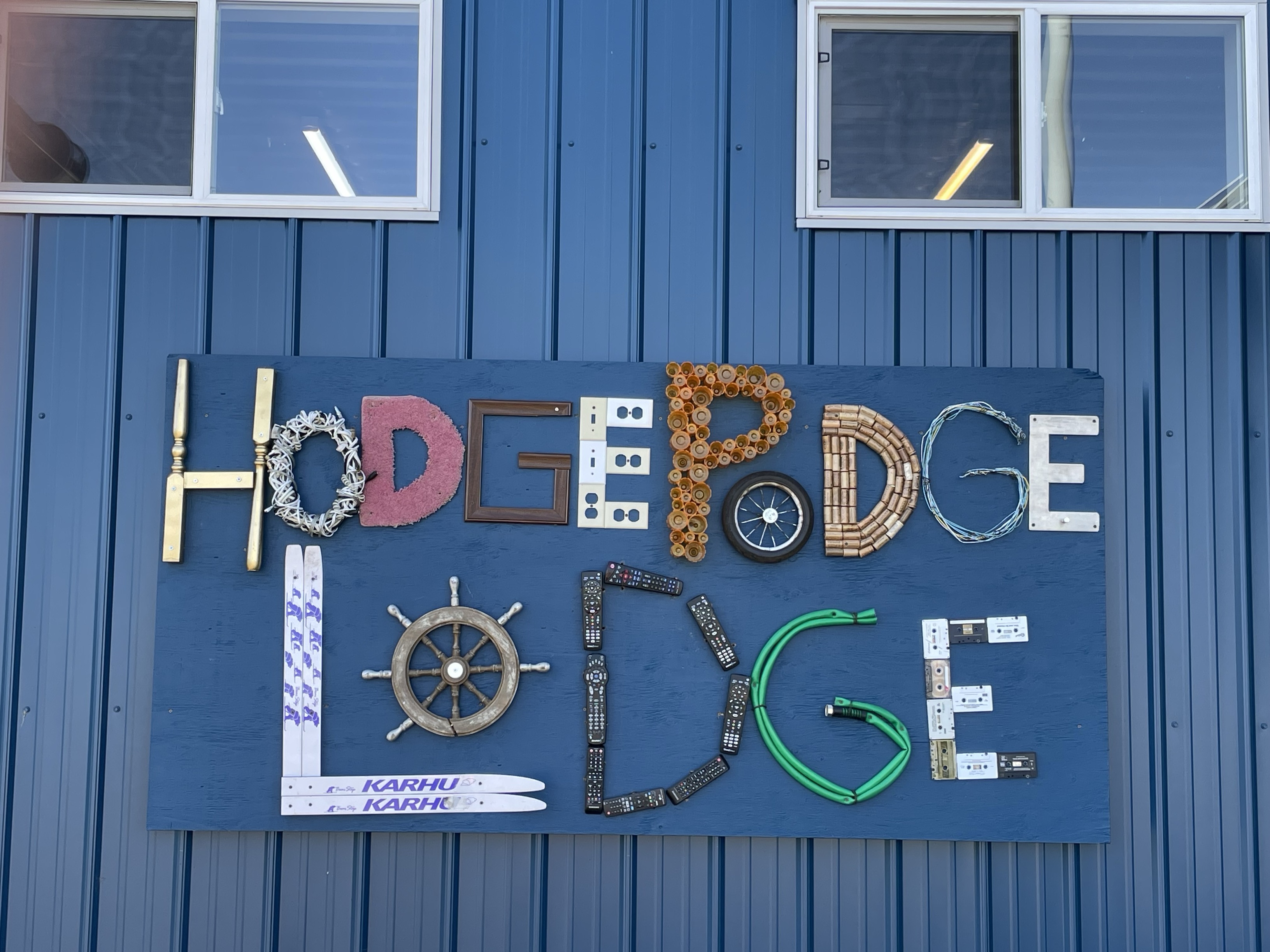 Hodge Podge Lodge sign on building in Strathcona