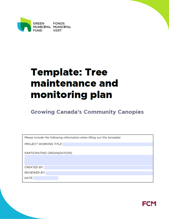 Coverage of the tree monitoring and maintenance plan template 
