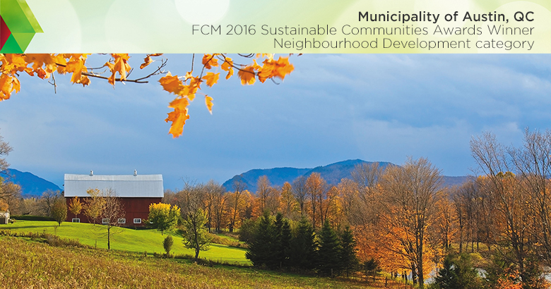 Landscape of farmland in fall near Austin, QC, 2016 Sustainable Communities Award winner