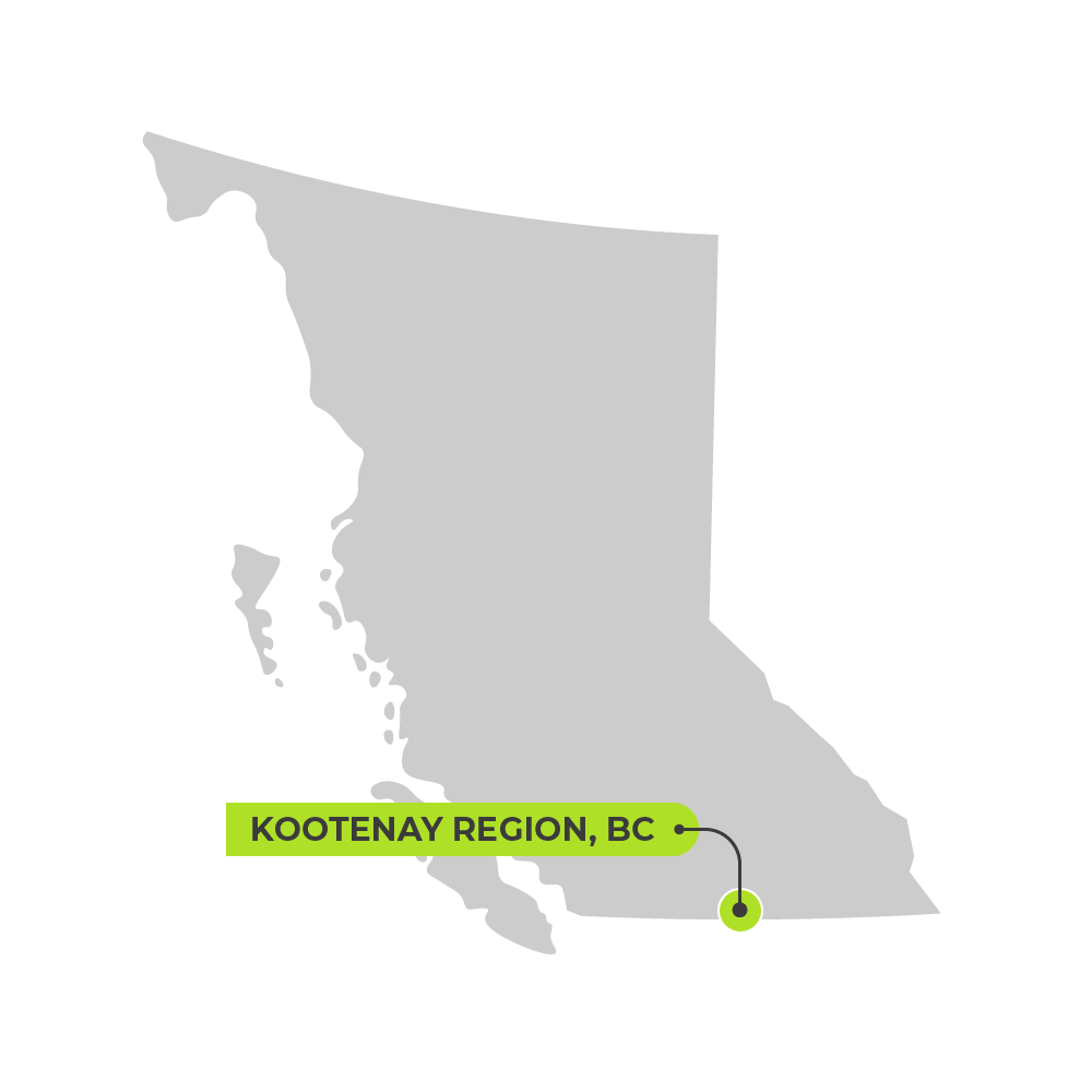 Map of BC featuring Kootenay Region