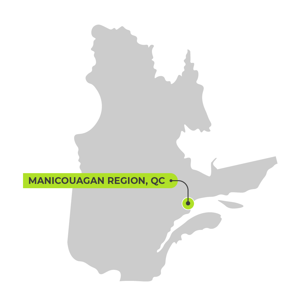 Map of Quebec featuring the Manicouagan region