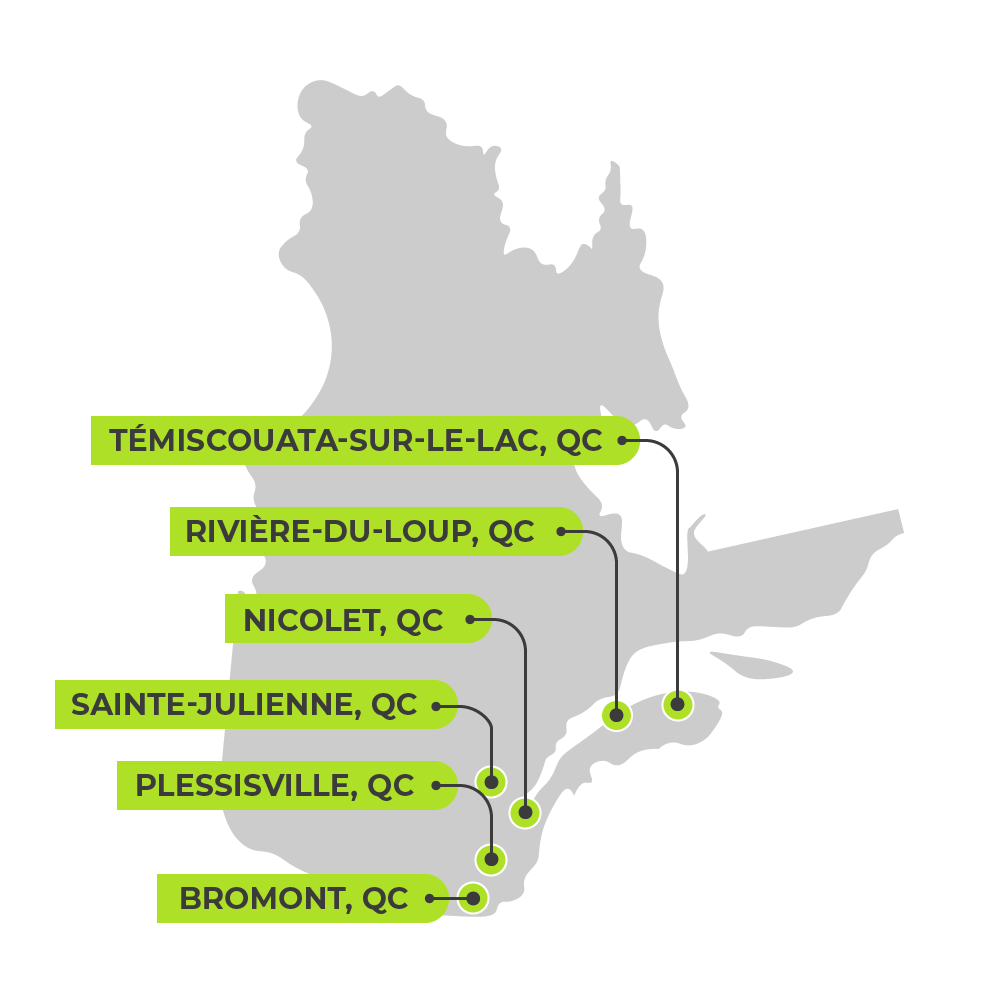 Map of quebec highlighting participating municipalities