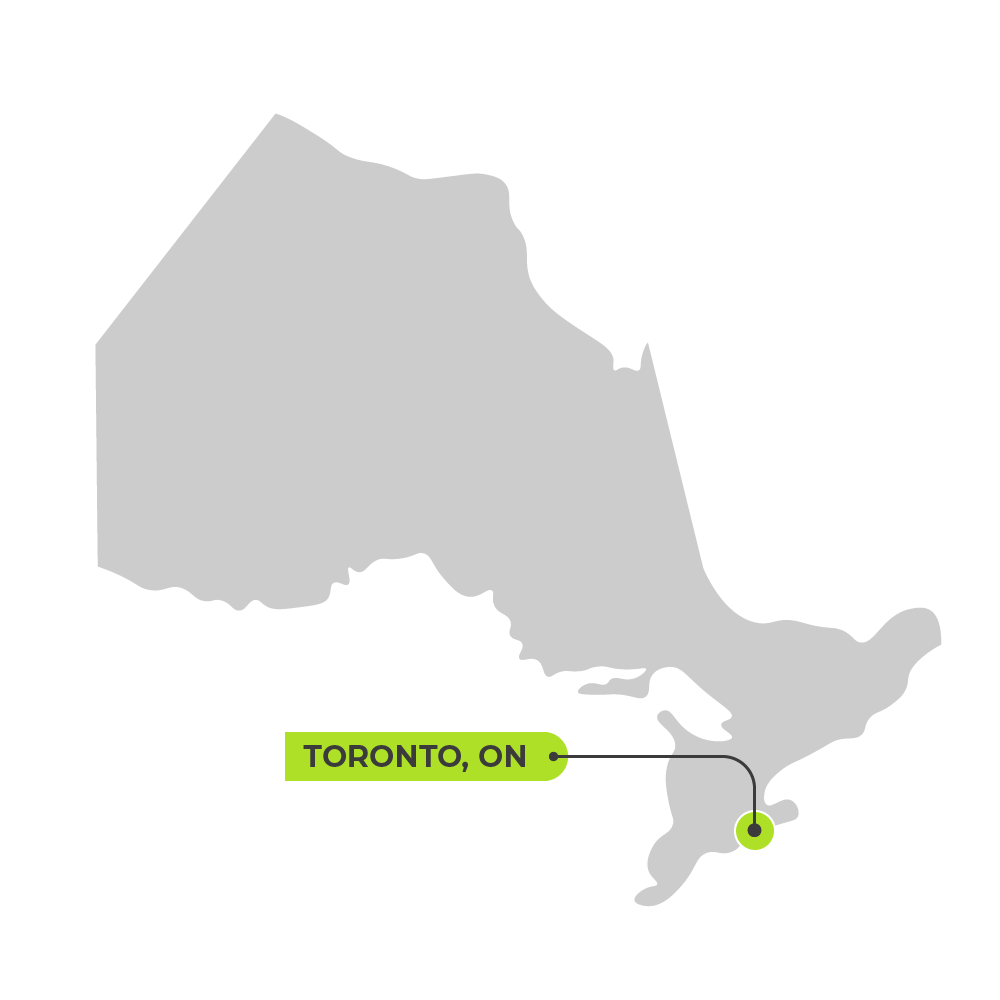 Toronto marked on a map of Ontario