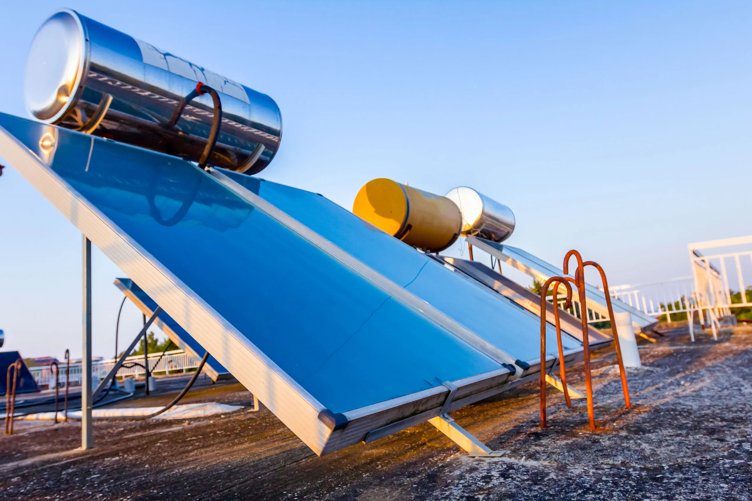 Solar panel water heater on house roof green energy