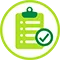 Icon of a green clipboard. 