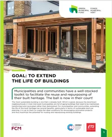Image of a factsheet resource titled “Goal: To extend the life of buildings”