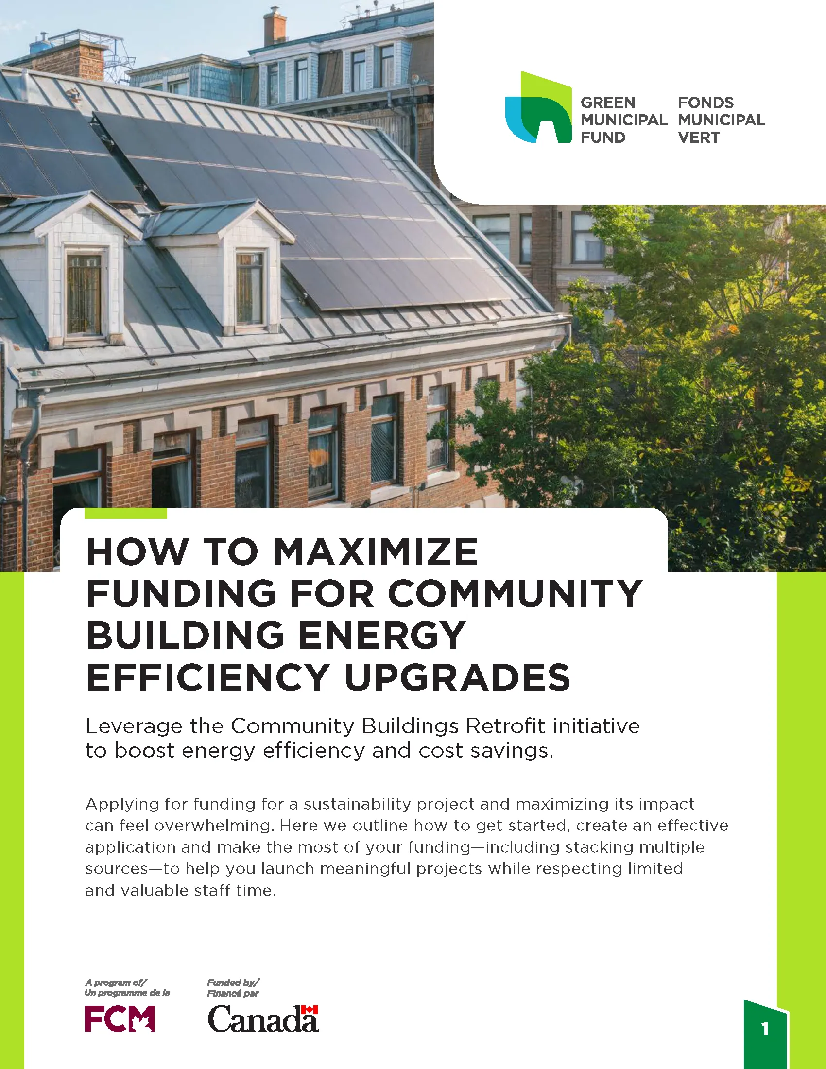 Cover page of GMF guide: How to maximize funding for community building energy efficiency upgrades