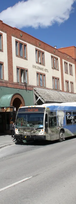 A hybrid biodiesel-electric bus in the Town of Banff, AB.