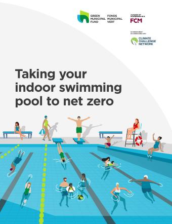 Illustration of an indoor swimming pool on the cover of the guide Taking your indoor swimming pool to net zero